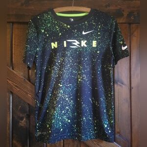 Large Black Neon Splatter Paint Print DriFit TEE TShirt Boys Kids